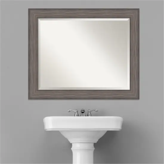 Beveled Wood Bathroom Wall Mirror, Country Barnwood Frame {5}