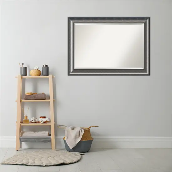 Beveled Wood Bathroom Wall Mirror, Quicksilver Scoop Frame {5}