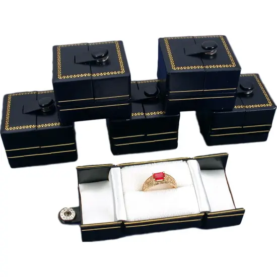 6 Black Leatherette Snap Closure Ring Boxes Displays {3}