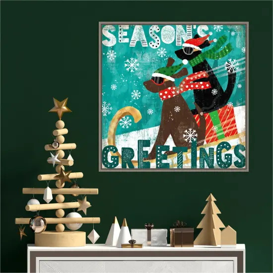 Merry Making IV Dog Sled by Veronique Charron Canvas Wall Art Print Framed Grey {4}