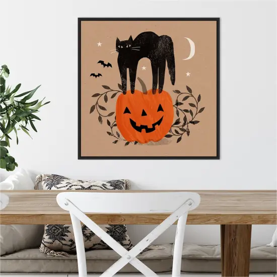 Halloween Cat Graphic I by Victoria Barnes 22-in. W x 22-in. H. Canvas Wall Art Print Framed in Black {5}