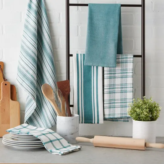 DII Assorted Teal Woven Dishtowel (Set of 5) {6}