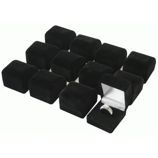 12 Black Flocked Ring Gift Boxes Jewelry Displays {3}