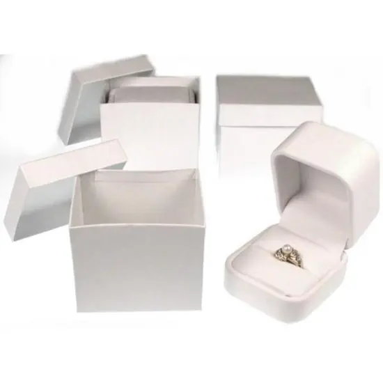 White Leather Ring Display Jewelry Showcase Gift Box {1}