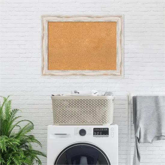 Cork Board, Alexandria White Wash Wood Frame - Bulletin Board, Organization Board, Pin Board Natural Cork {6}