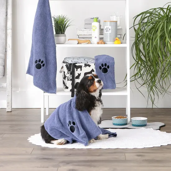 DII Stonewash Blue Embroidered Paw Small Pet Towel (Set of 3) {5}