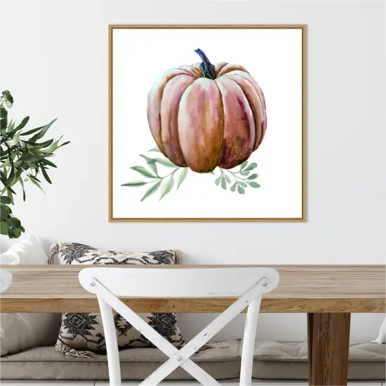 Pumpkin Watercolor by Amanti Art Portfolio 22-in. W x 22-in. H. Canvas Wall Art Print Framed in Natural {4}