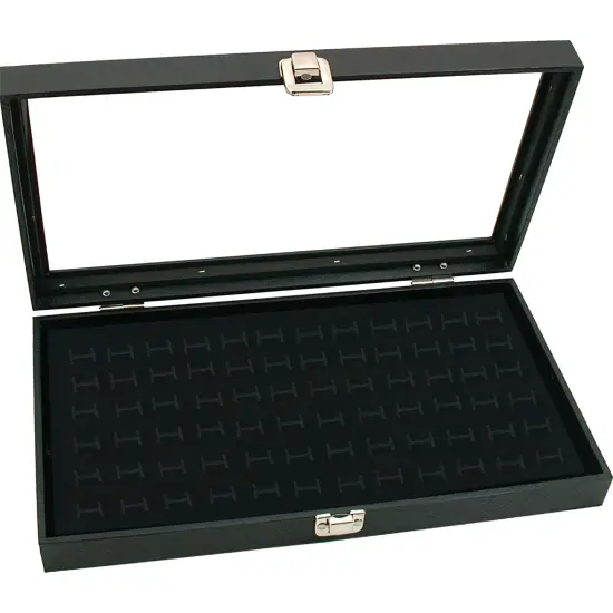 Glass Lid Case Black & Ring Tray Insert Black Velvet 2Pcs {1}