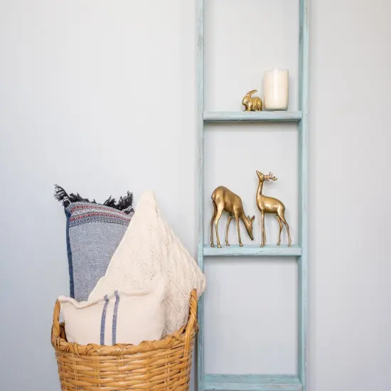 Rustic Farmhouse 4ft Reclaimed Wood Decorative Bookcase Picket Ladder Blue {3}