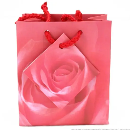 Pink Rose Shopping Tote Gift Bags & Card 3"x 2"x 3/12" Kit 100 Pcs {3}
