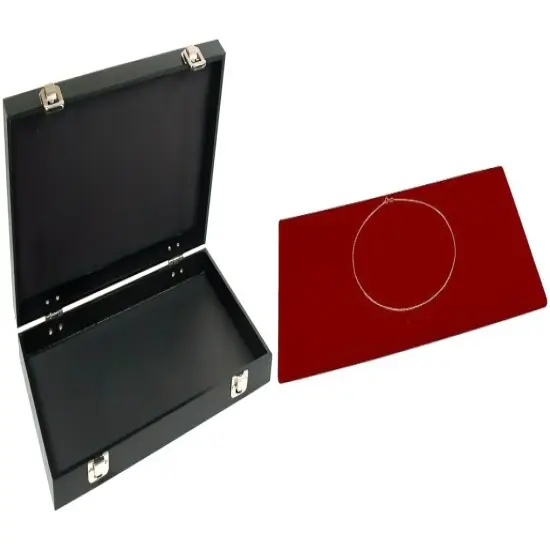 Black Jewelry Case (2xMetal Clasps & Removable Lid) w/ Red Velvet Display Insert {1}