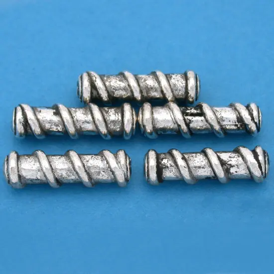 15g Bali Spiral Tube Beads Antq Silver Plt 22.5mm App 4 {1}