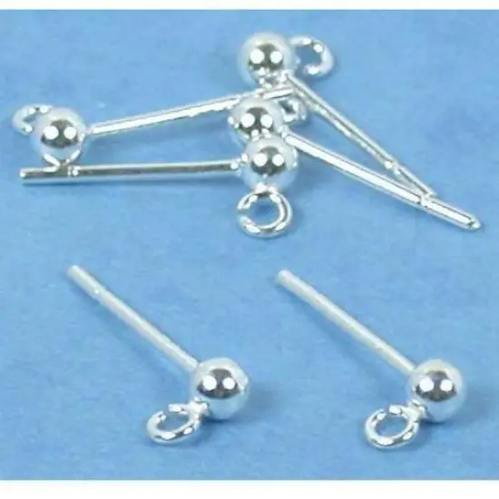6 Sterling Silver Earring Ball Stud Loop Post 3mm Parts {1}
