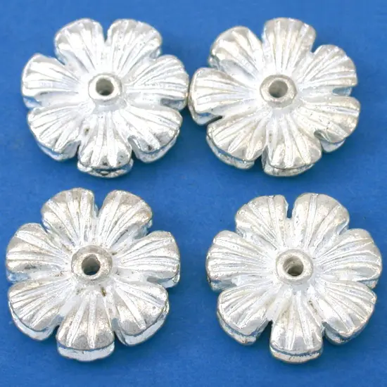 Flower Disc Beads Silver Plated Beading 16mm Approx 4 {1}