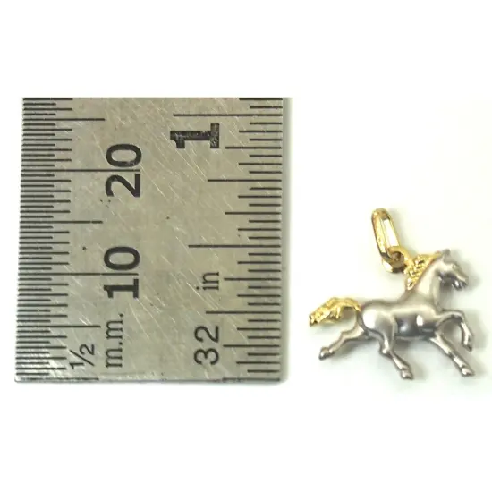 14K Gold Two Tone Horse Charm with 18" Gold Cable Chain & Gift Box {4}