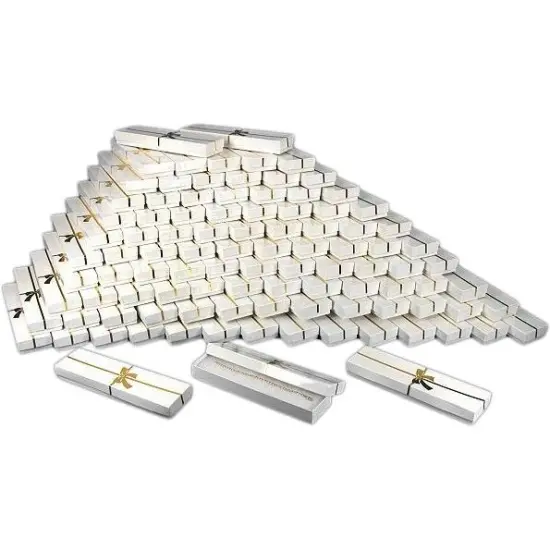 100 Gold Bow White Cotton Boxes Bracelet Gift Display {1}