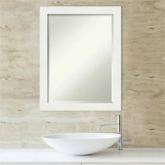 Beveled Bathroom Wall Mirror, Vanity White Narrow Frame {4}