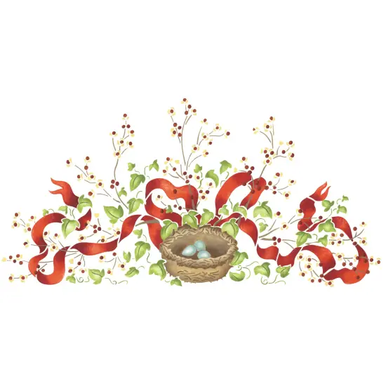 Large Bittersweet Nest with Ribbon Wall Stencil | 1651 by Designer Stencils | Floral Stencils | Reusable Art Craft Stencils for Painting on Walls, Canvas, Wood | Reusable Plastic Paint Stencil for Home Makeover | Easy to Use & Clean Art Stencil {1}