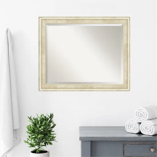 Beveled Wood Bathroom Wall Mirror, Country White Wash Frame {6}