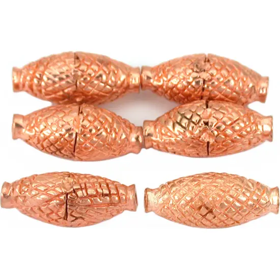 Fluted Oval Tube Beads Copper Plated 18.5mm Approx 5 {1}