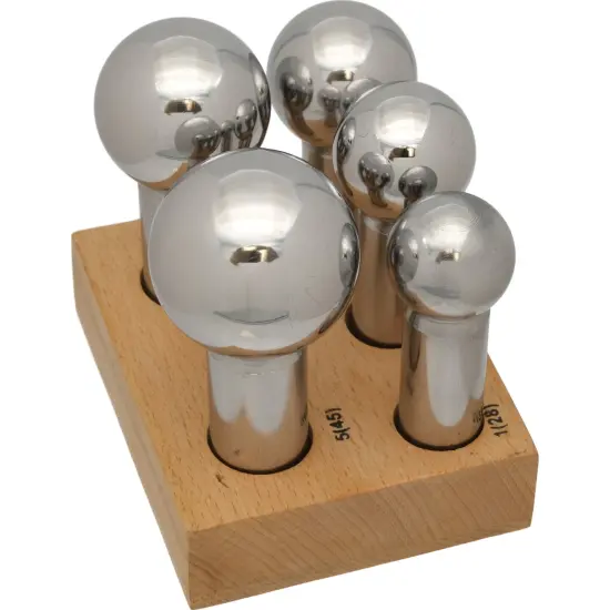 Large 5 Piece Dapping Punch Set Doming Forming Range 28mm-45mm + Wood Block Base {2}