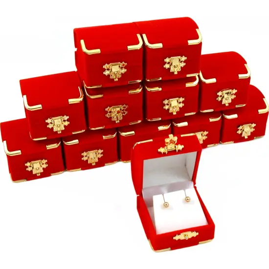 12 Red Velour Earring Gift Boxes Jewelry Case Display {1}