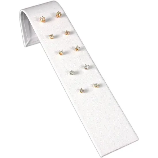 White Leather Earring Ramp Holds 5 Pair Jewelry Display {1}