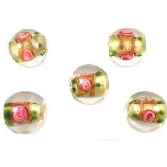5 Lampwork Beads Glass Flower Gold Jewelry 12mm Parts {1}