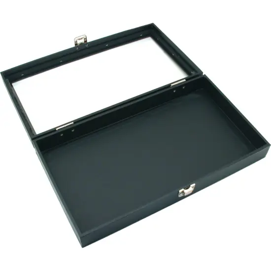 Glass Top Ring Display Case Black Box Tray Showcase XL {3}