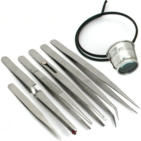 7 Watchmakers Hobbyists Jewelers Tweezers Eye Loupe {1}