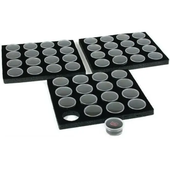 48 Gem Jars Gemstone Tray Showcase Travel Display Black {1}