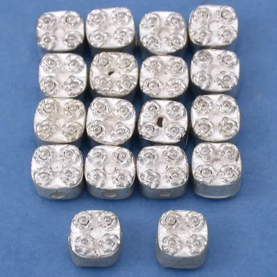 15g Beads Square Flower Bali Silver Plt 6.5mm Approx 18 {1}