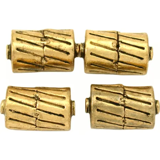 16g Bali Barrel Beads Antique Gold Plate Tube 17mm {1}
