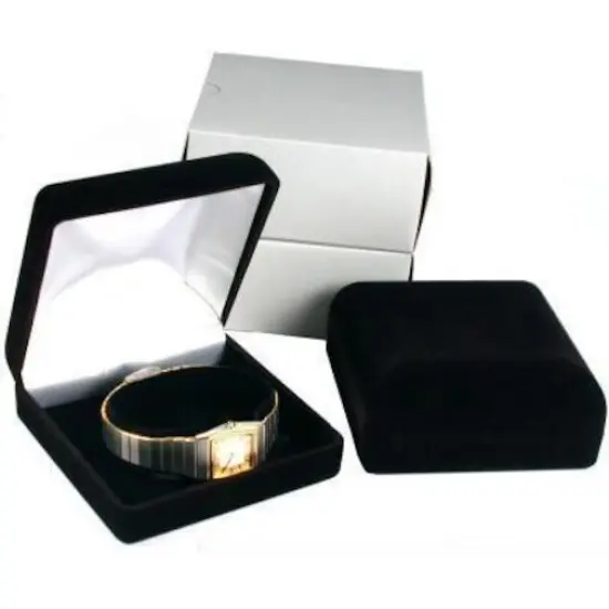 2 Black Flocked Watch & Bracelet Jewelry Gift Boxes {1}