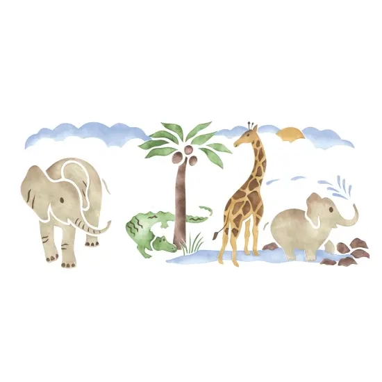 Safari with an Alligator Wall Stencil | 1052R by Designer Stencils | Animal & Nature Stencils | Reusable Art Craft Stencils for Painting on Walls, Canvas, Wood | Reusable Plastic Paint Stencil for Home Makeover | Easy to Use & Clean Art Stencil {1}