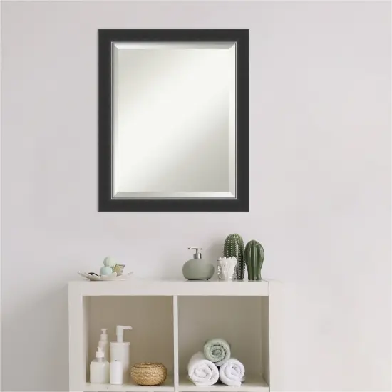 Beveled Wood Bathroom Wall Mirror, Corvino Narrow Black Frame {5}