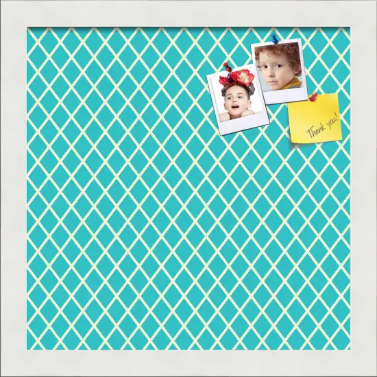 PinPix Custom Bulletin Board Neon Blue Diamond Poster Board Has a Fabric Style Canvas Finish, Framed in Satin White Frame, by ArtToFrames (PinPix-350) {1}