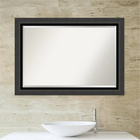 Beveled Bathroom Wall Mirror, Tuxedo Black Frame {4}