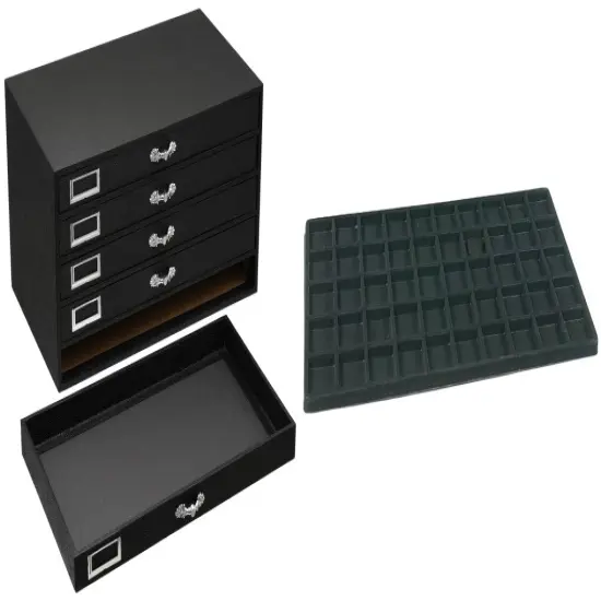 Black FindingKing 5-Drawer Jewelry Storage Case w/ 5 Black Plastic 50-slot Trays {1}