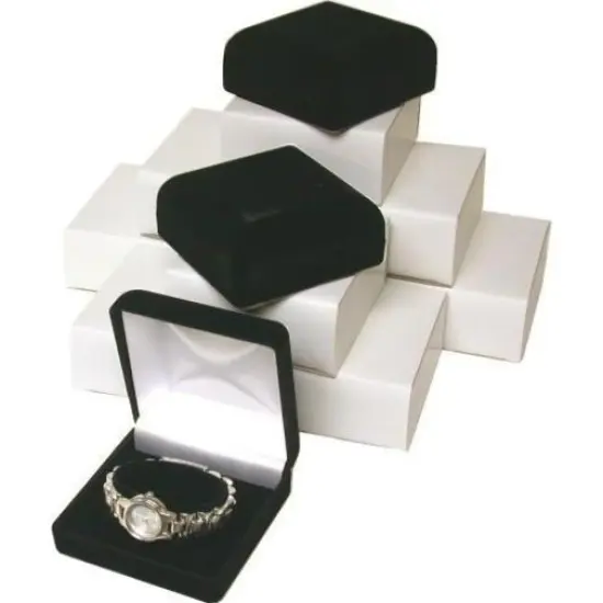 12 Black Flocked Watch & Bracelet Jewelry Gift Boxes {1}