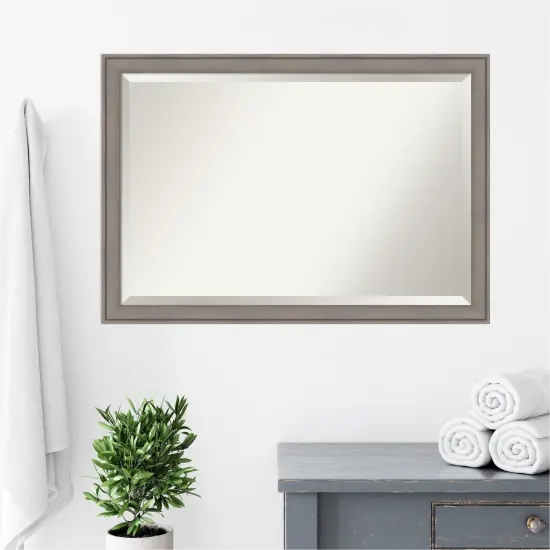 Beveled Wood Bathroom Wall Mirror, Greywash Frame {6}