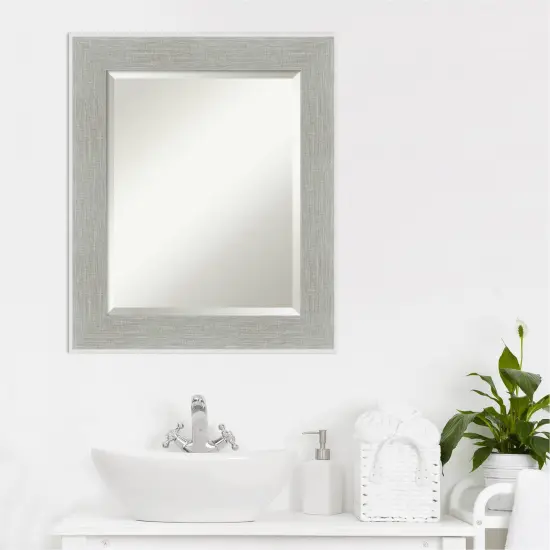 Beveled Bathroom Wall Mirror, Glam Linen Grey Frame {5}