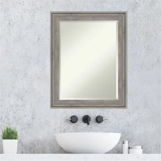 Beveled Wood Bathroom Wall Mirror, Regis Barnwood Grey Frame {6}