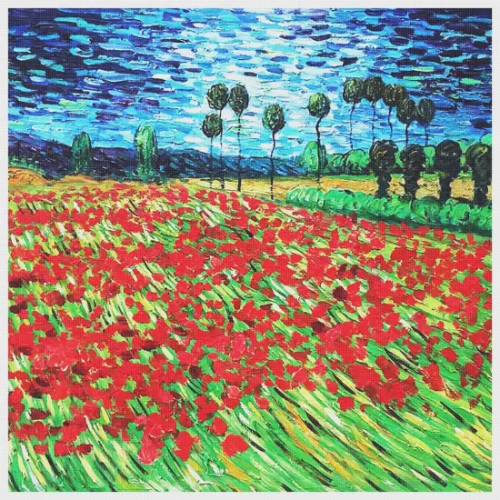 Poppy Field in Bloom Detail by Vincent Van Gogh Counted Cross Stitch Pattern {2}