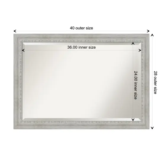 Beveled Wood Bathroom Wall Mirror, Rustic White Wash Frame {1}