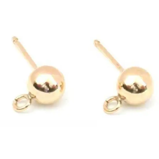 2 Earring Ball Studs Posts Gold Filled Loop Ring Parts {1}