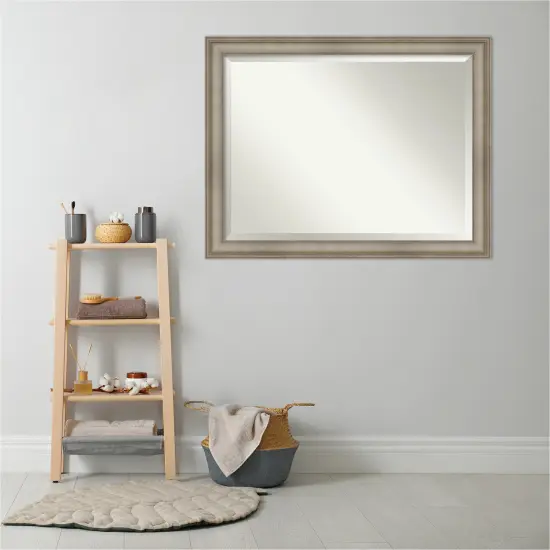 Beveled Wood Bathroom Wall Mirror, Mezzanine Antique Silver Narrow Frame {5}