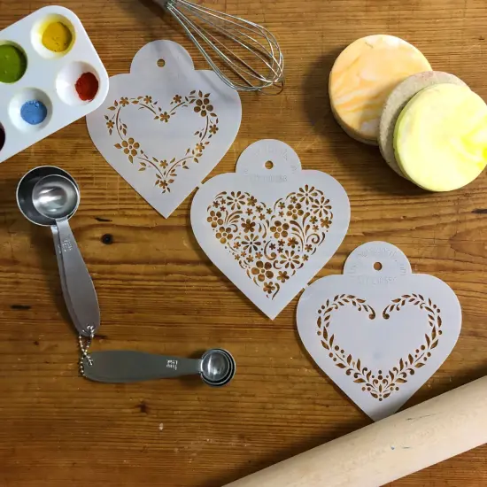 Floral Hearts Cookie Stencil Set | C1055 by Designer Stencils | Cookie Decorating Tools | Baking Stencils for Royal Icing, Airbrush, Dusting Powder | Reusable Plastic Food Grade Stencil for Cookies | Easy to Use & Clean Cookie Stencil {4}
