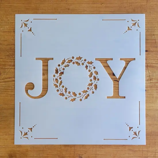 Joy with Holiday Wreath Embossing 12 x 12 Stencil | FS105 by Designer Stencils | Word & Phrase Stencils | Reusable Stencils for Painting on Wood, Wall, Tile, Canvas, Paper, Fabric, Furniture, Floor | Reusable Stencil for Home Makeover {2}