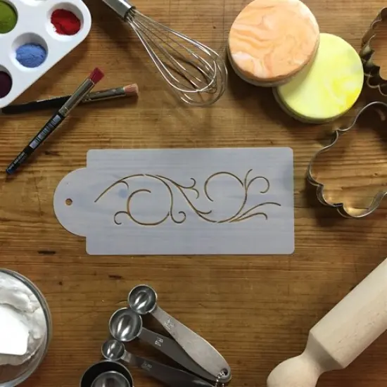 Scrollwork Cake Stencil | C001 by Designer Stencils | Cake Decorating Tools | Baking Stencils for Royal Icing Cakes, Airbrush Cakes, Dusting Powder Cakes | Reusable Plastic Food Grade Stencil for Cakes & Cookies | Easy to Use & Clean {2}
